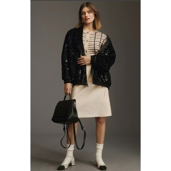 NWT - LE SUPERBE -  Grand Prix Animal Print Sequin Bomber Jacket - L - Black - Picture 2 of 8